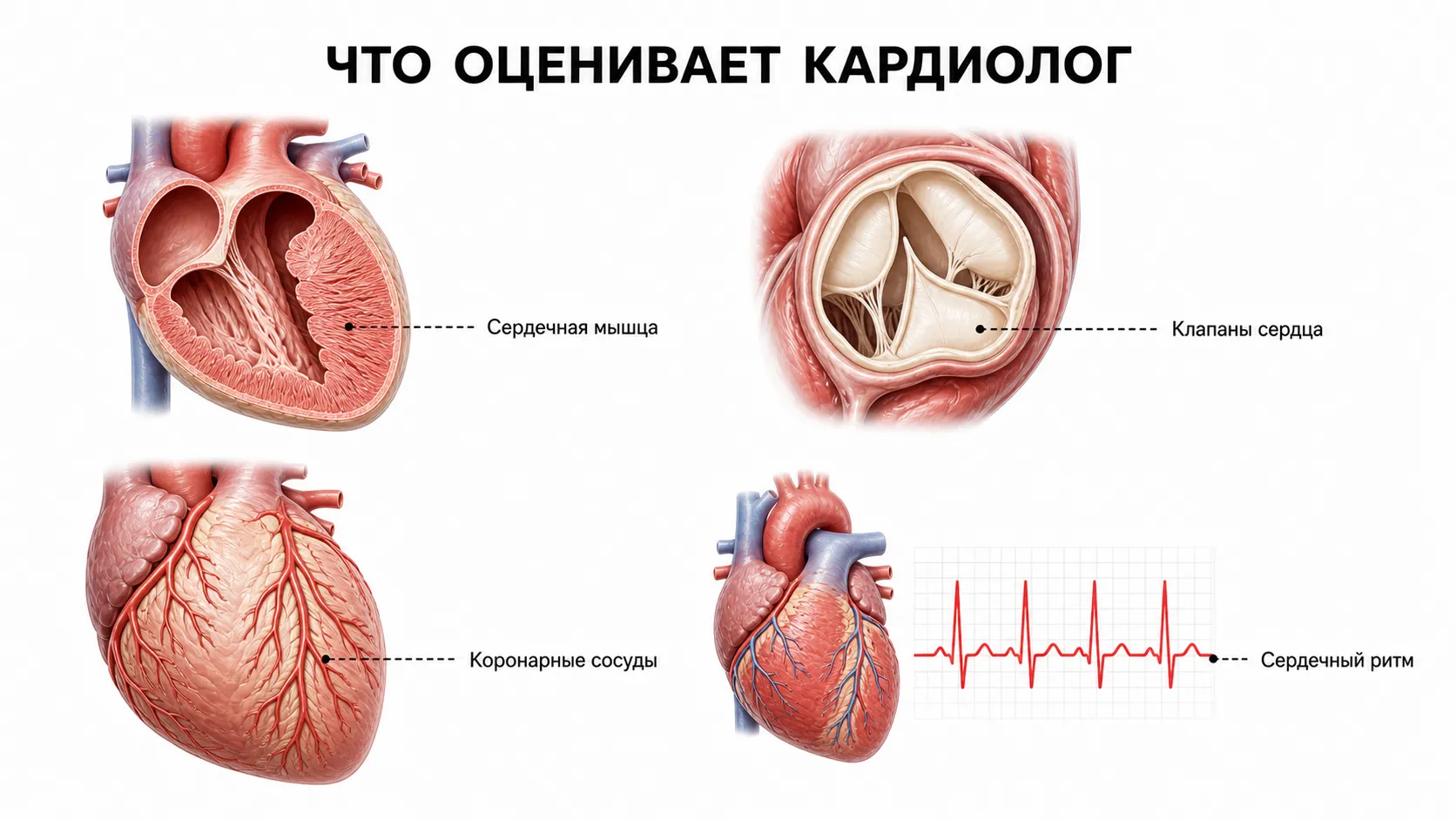 Строение сердца и области оценки кардиолога