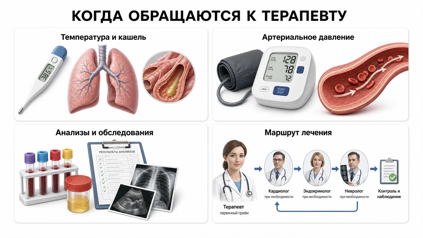 Причины обращения к терапевту и маршрут лечения